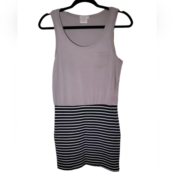 S/M Gray Black White Striped Stretch Bodycon Tank Dress w/ Mini Pocket - Picture 2 of 3